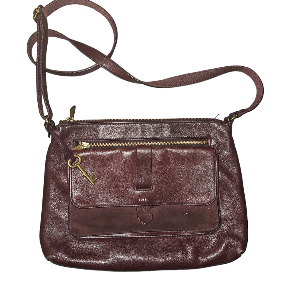 Fossil Kinley  Brown Leather Crossbody Shoulder Bag